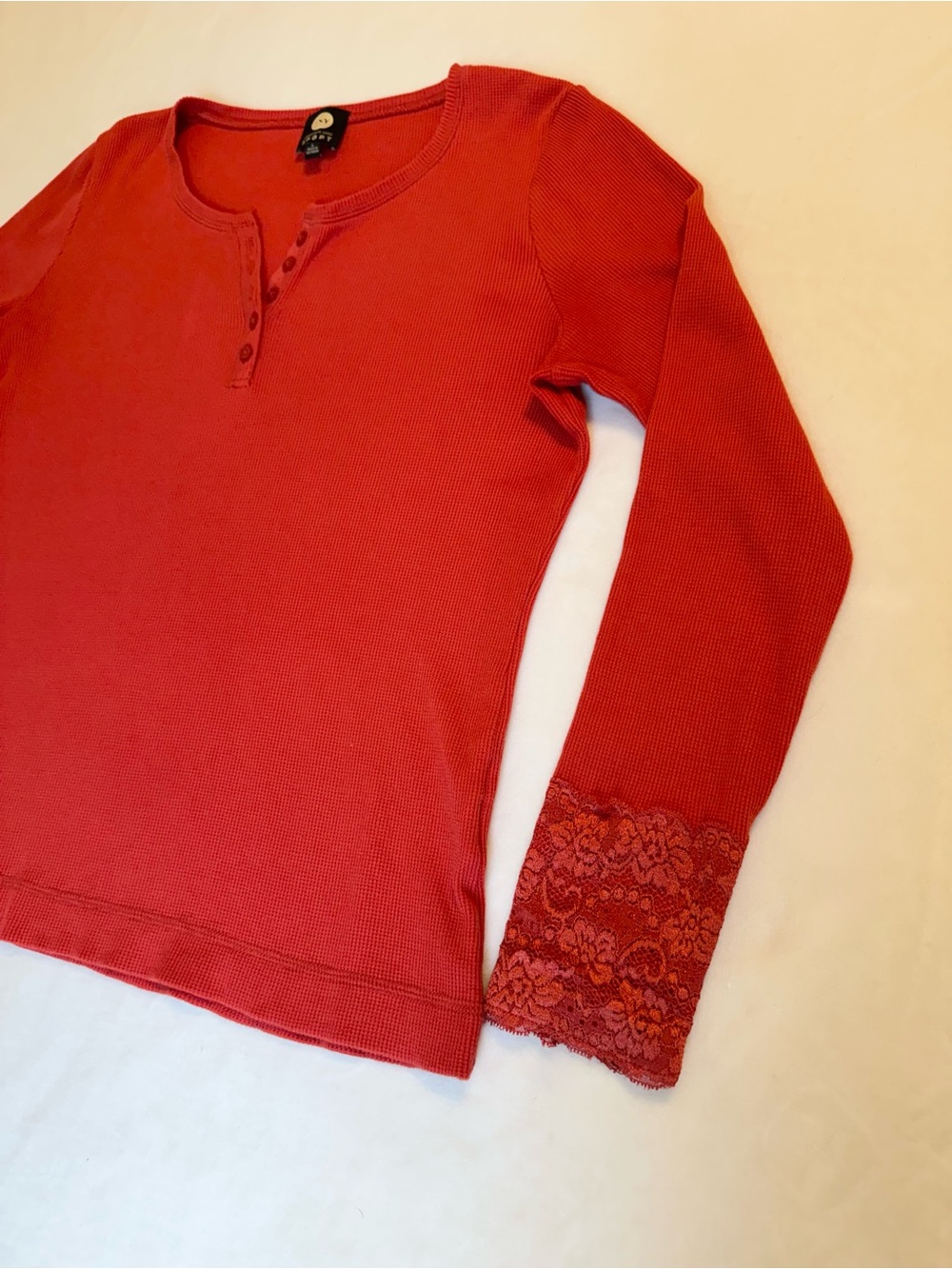 Jones New York Sport Women’s Coral Lace-Cuff Long Sleeve Thermal Henley Top